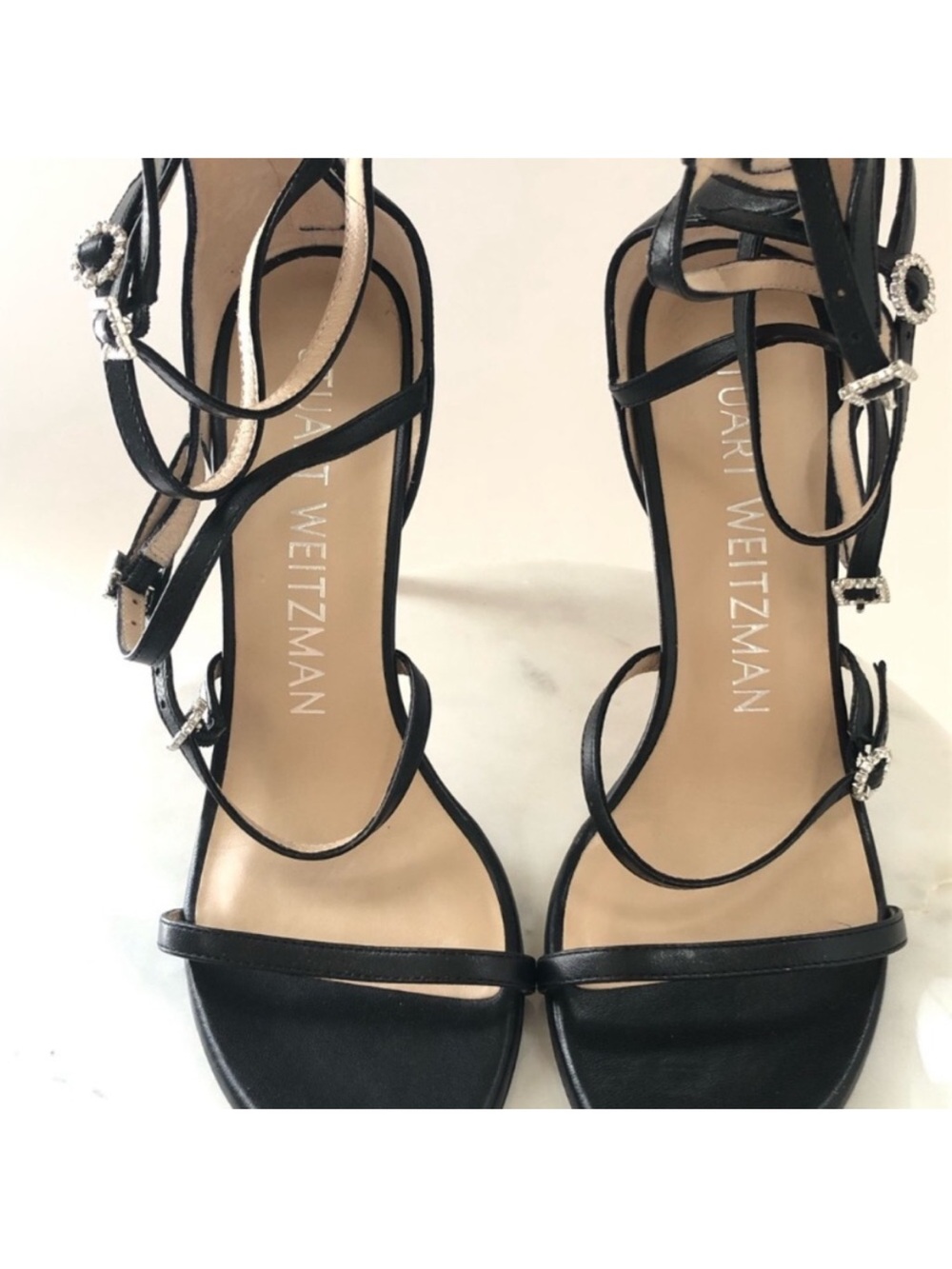 Stuart Weitzman Black Strappy Crystal-Accent Stiletto - Picture 5 of 16